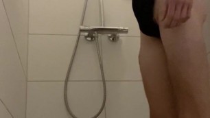 Cum in shower with cummed swimsuit