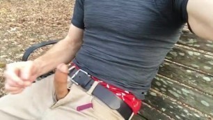 Jerking off in public park on the bench