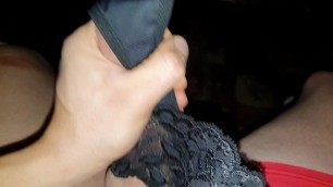 My 50 yo mommys sexy black lace thongs filled by son's sperm