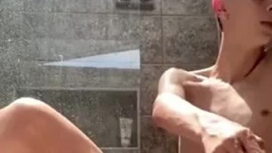 Curly haired Cam Boy Wanks In Shower