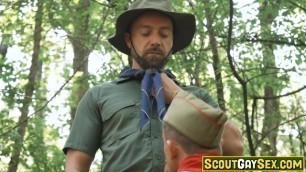 Scout boy struggling to get HUGE penis inside his mouth!